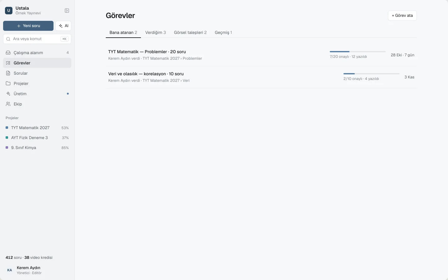 Görevler ekranı